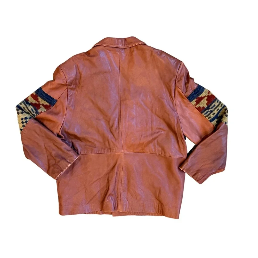 Hurricane Collection Men Butter Soft Leather Southwest Tapestry Blazer‎ Jacket M
